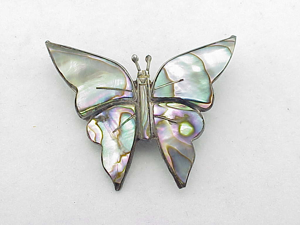 Mexican Sterling Silver Abalone Butterfly Brooch Signed Eagle 12