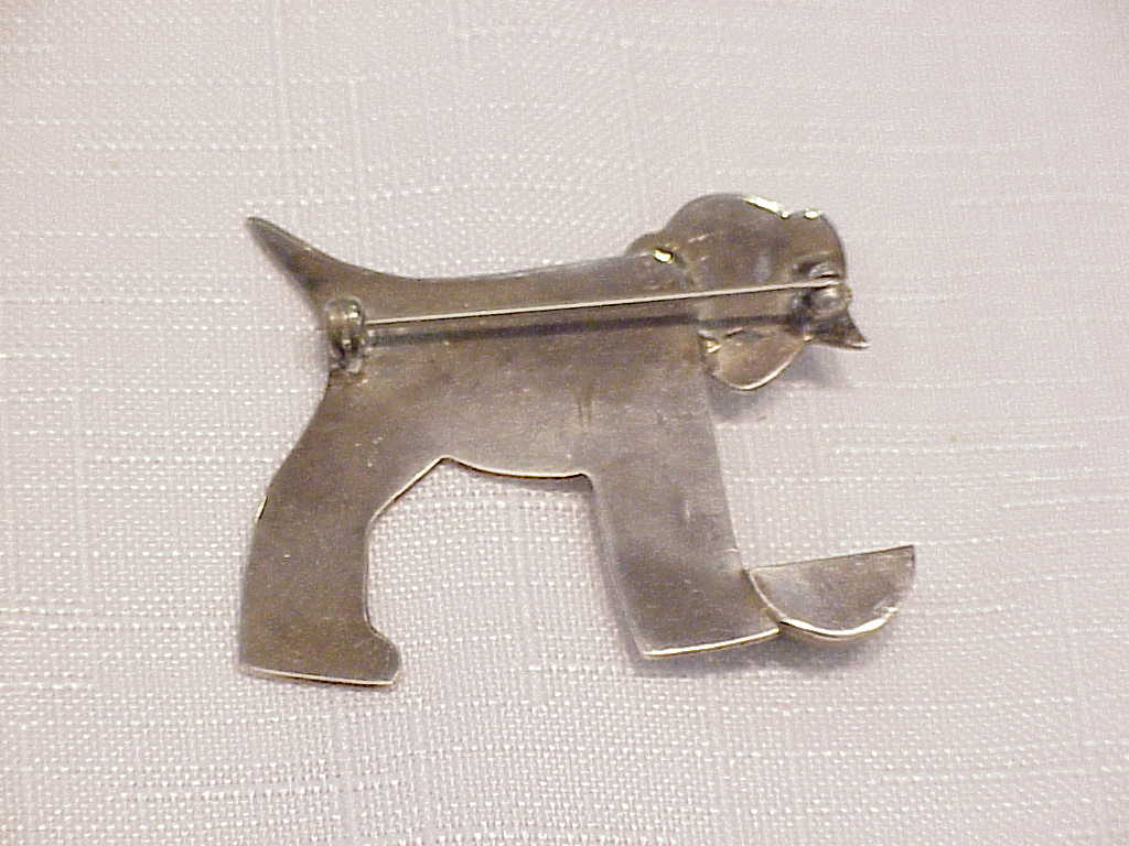 Mexican Sterling Silver And Brass Puppy Dog With Bowl Brooch