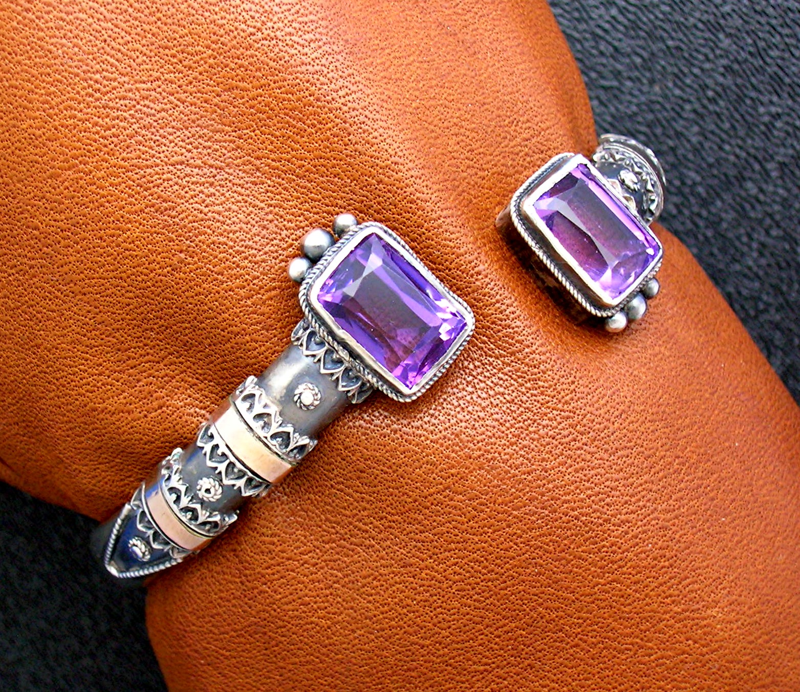 Bracelet Sterling Silver gold Amethyst Art Nouveau Look