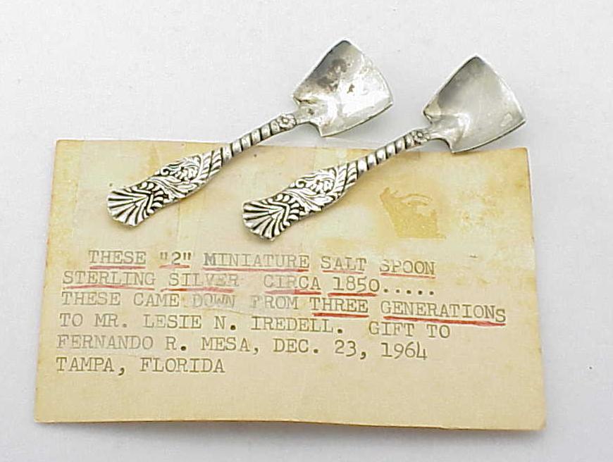 2 Antique 1850'S Repousse Sterling Silver Individual Salt Spoons