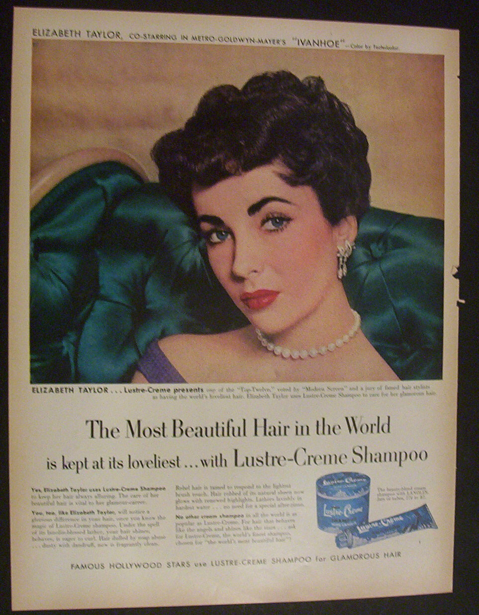 Vintage Ad:1952 Lustre Creme Shampoo w/Elizabeth Taylor