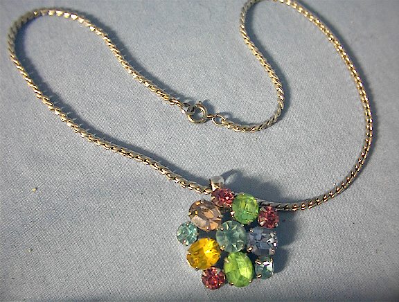 Necklace Coro Crystal Pendant Sterling Silver Chain