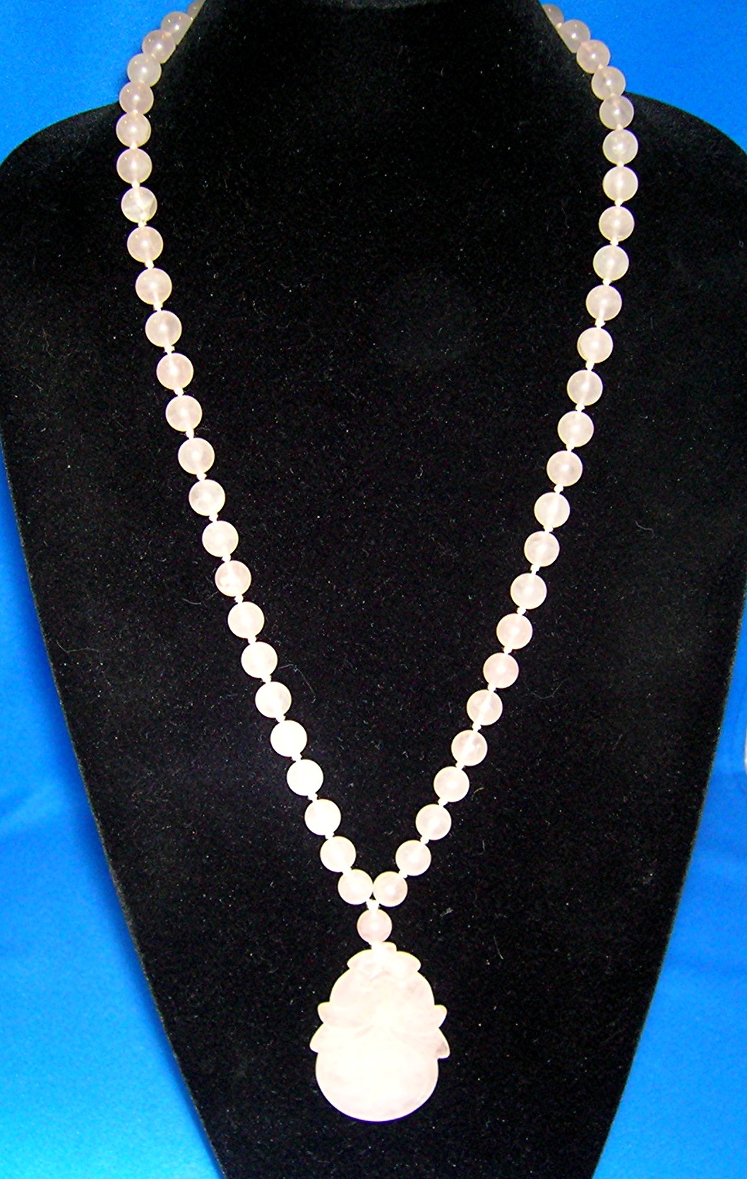 Rose Quartz 10mm Beads Carved Pendant
