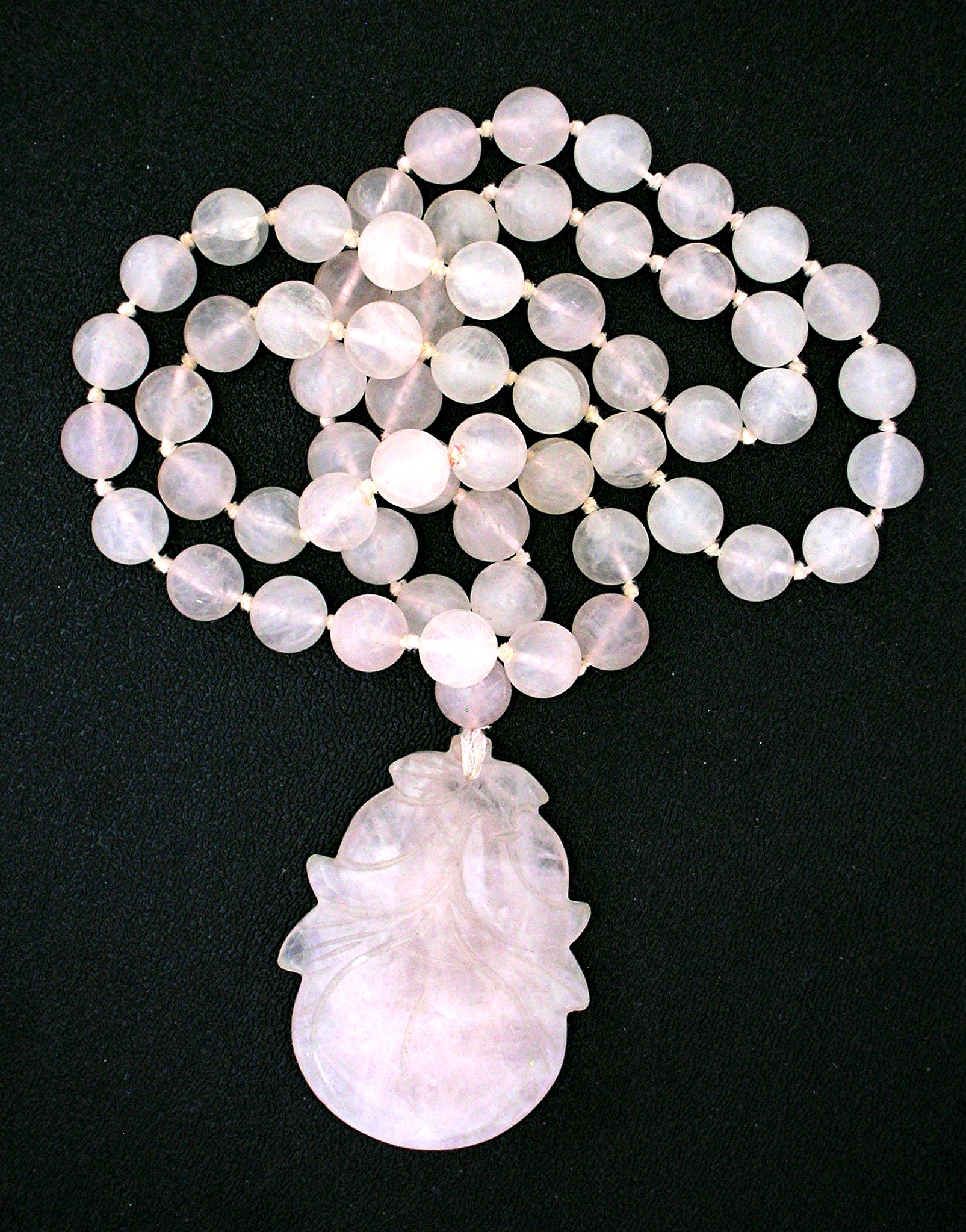 Rose Quartz 10mm Beads Carved Pendant