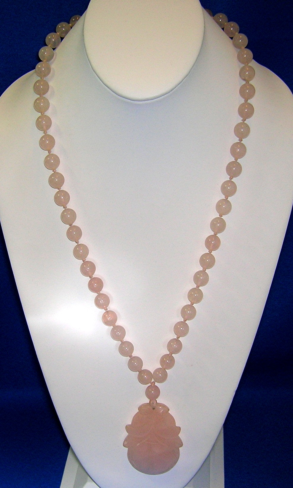 Rose Quartz 10mm Beads Carved Pendant