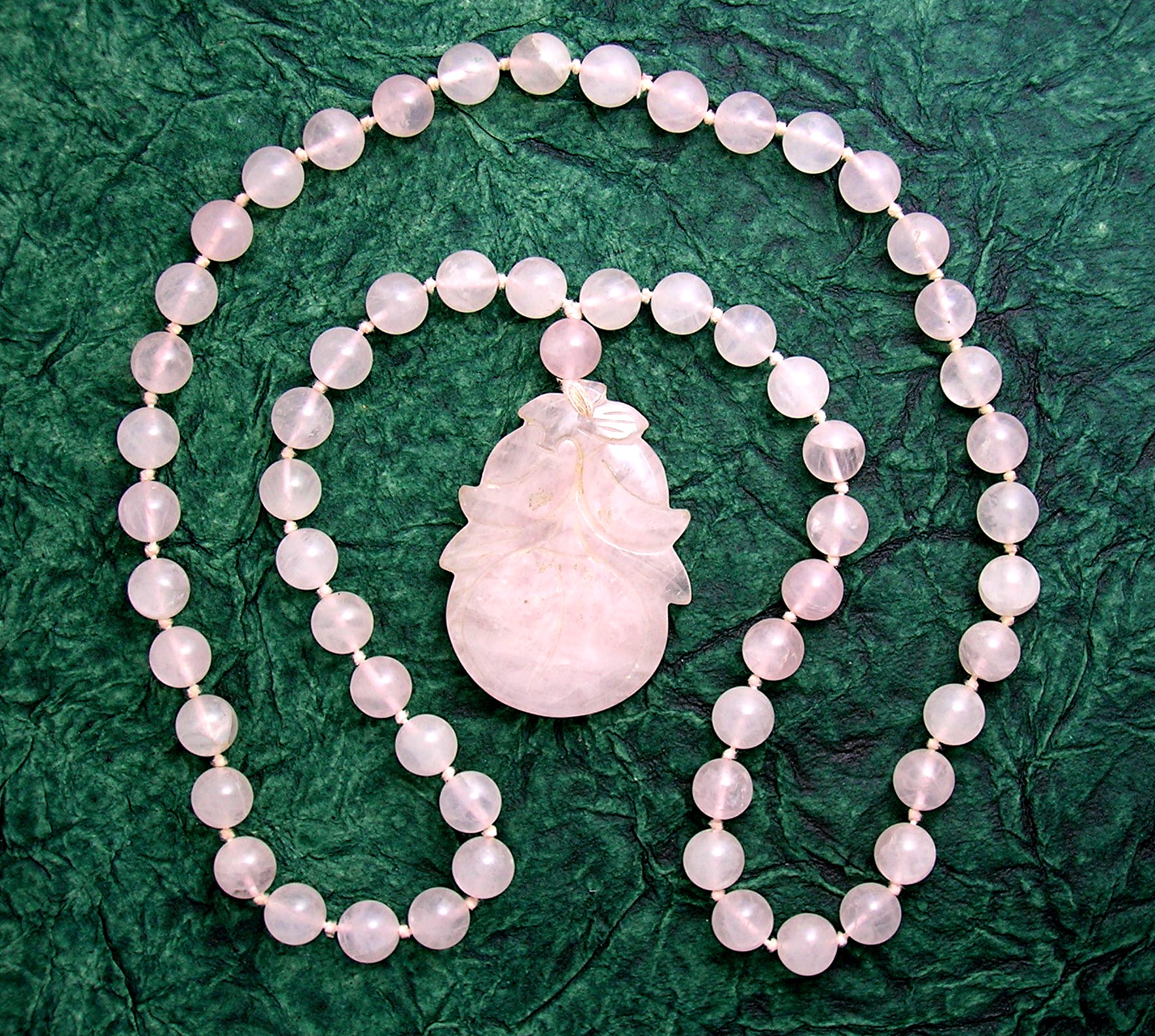 Rose Quartz 10mm Beads Carved Pendant