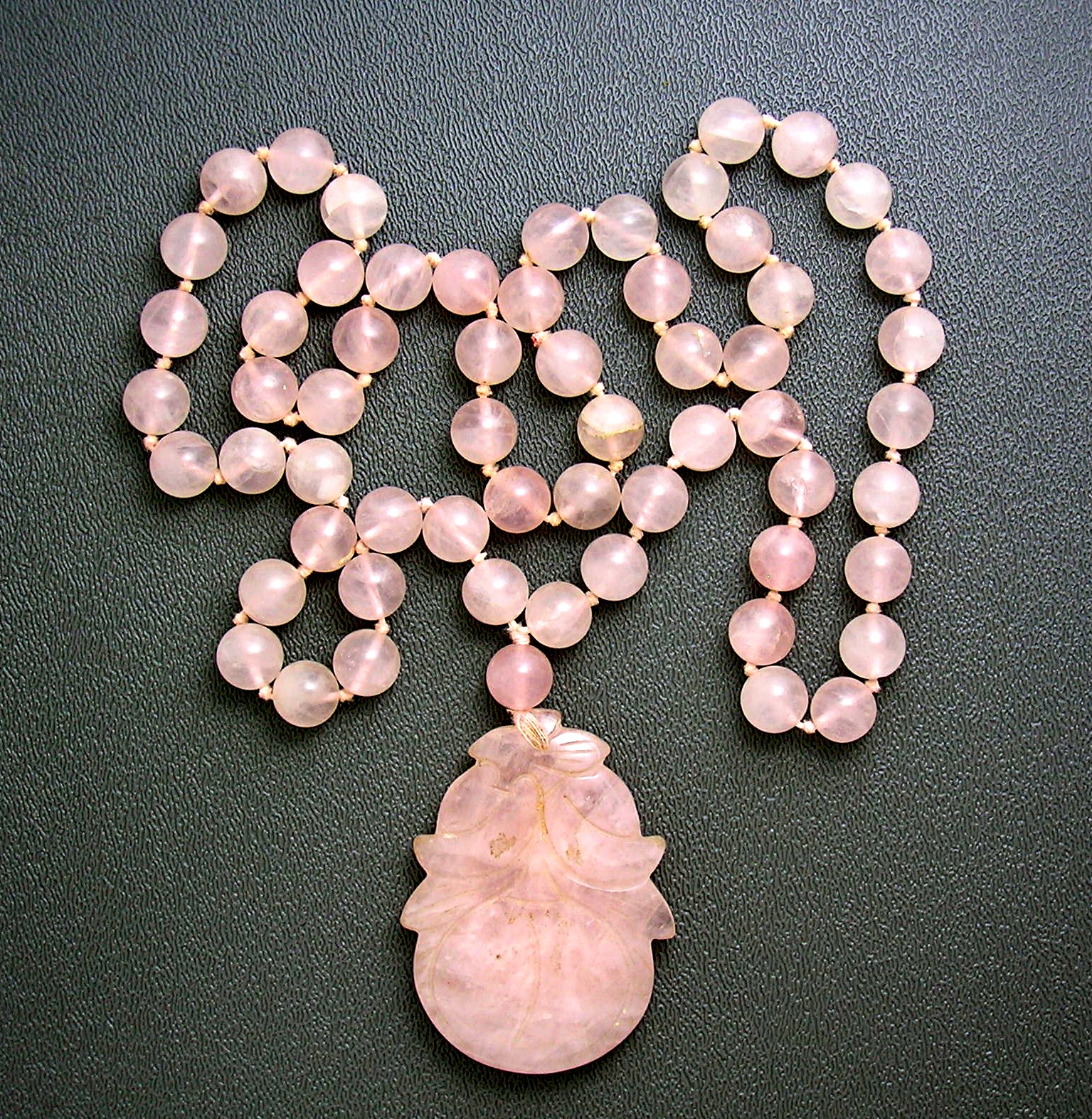 Rose Quartz 10mm Beads Carved Pendant