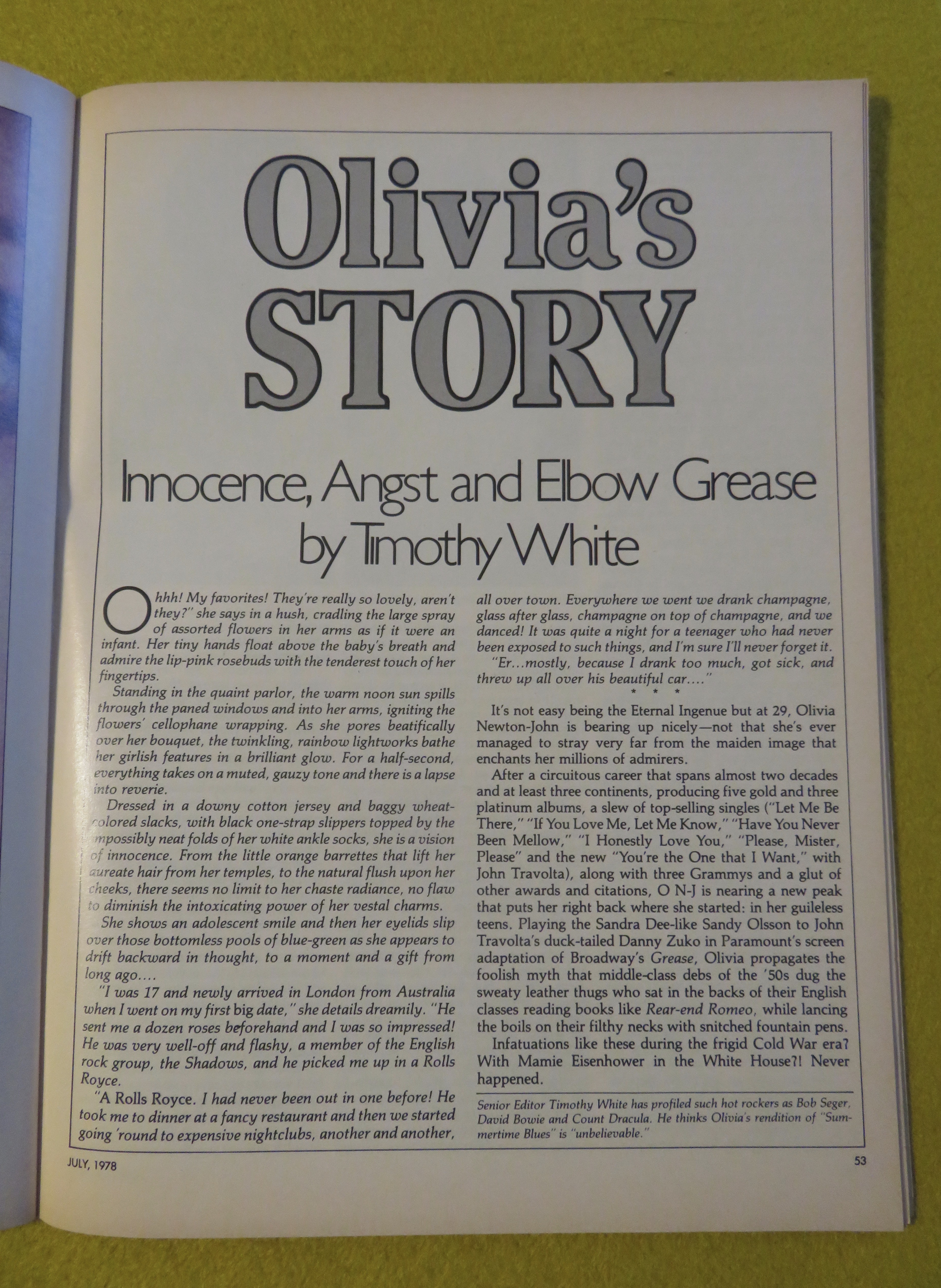 Crawdaddy Magazine July 1978 Olivia Newton John
