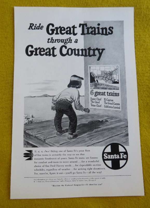 1950 Santa Fe Trains With Indian Man Looking At A Train Schedule