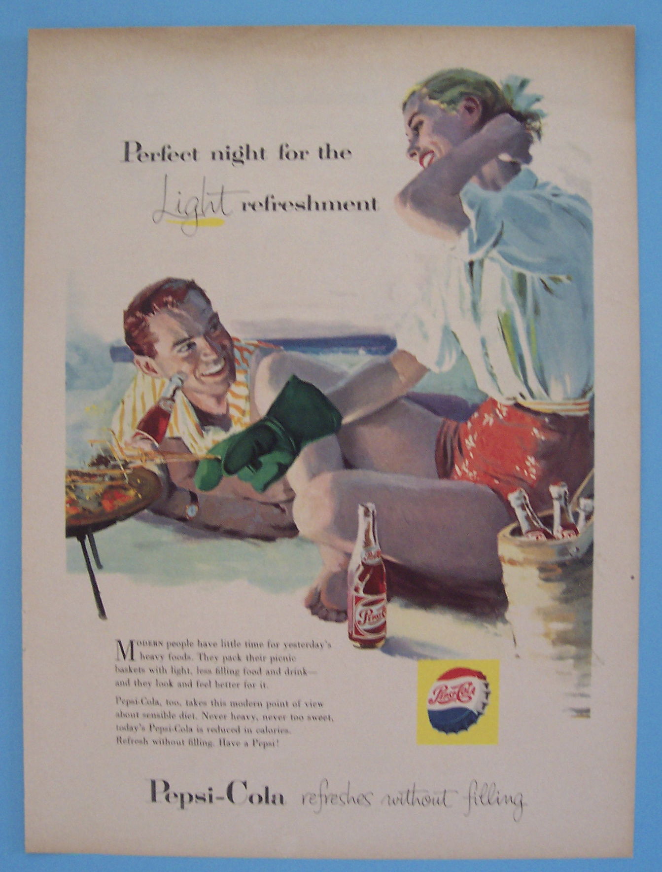 1957 Pepsi-Cola (Pepsi) w/Man & Woman Cooking on Beach