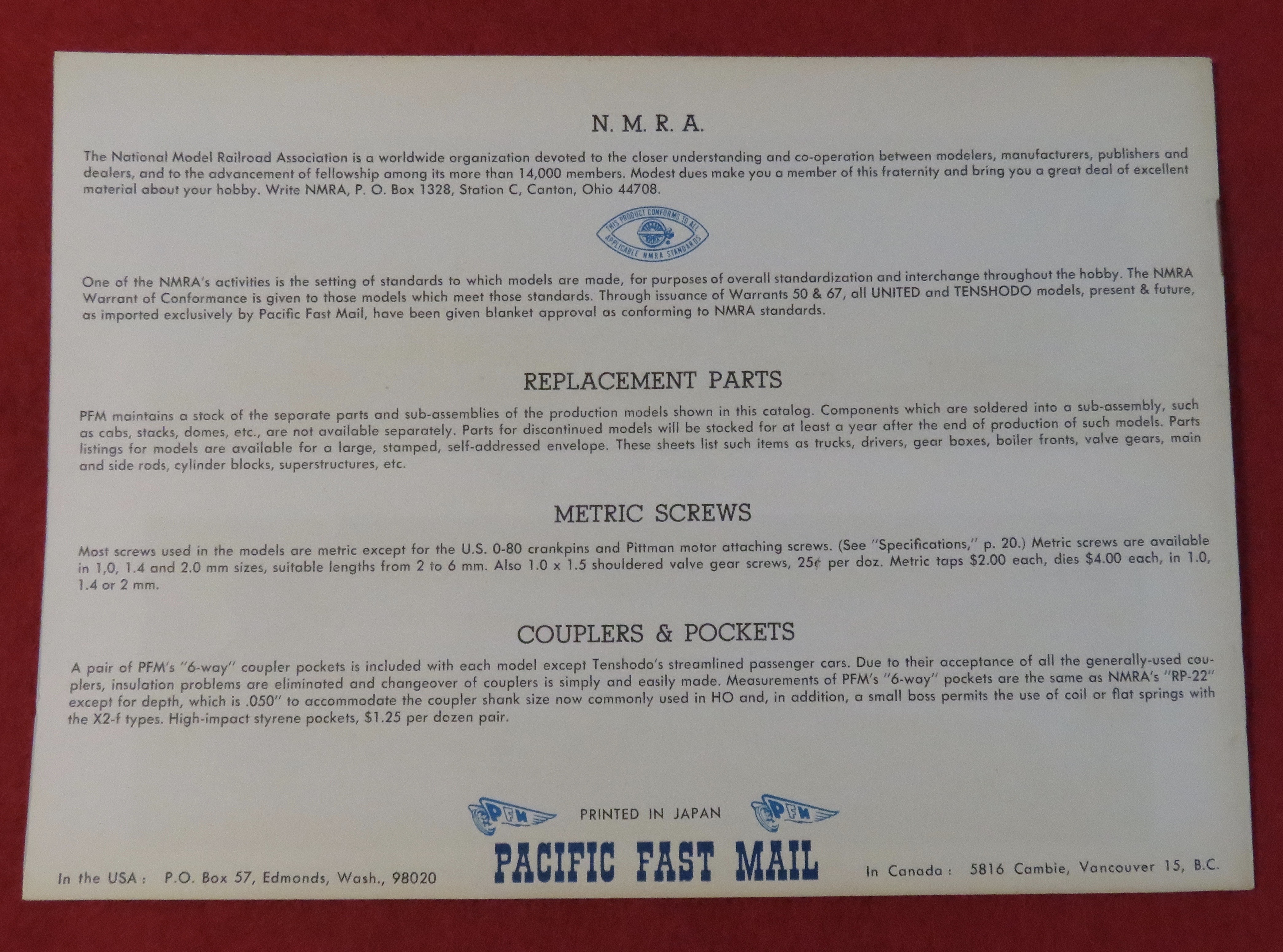 Pacific Fast Mail Model Train Catalog 1967 (12th Ed)