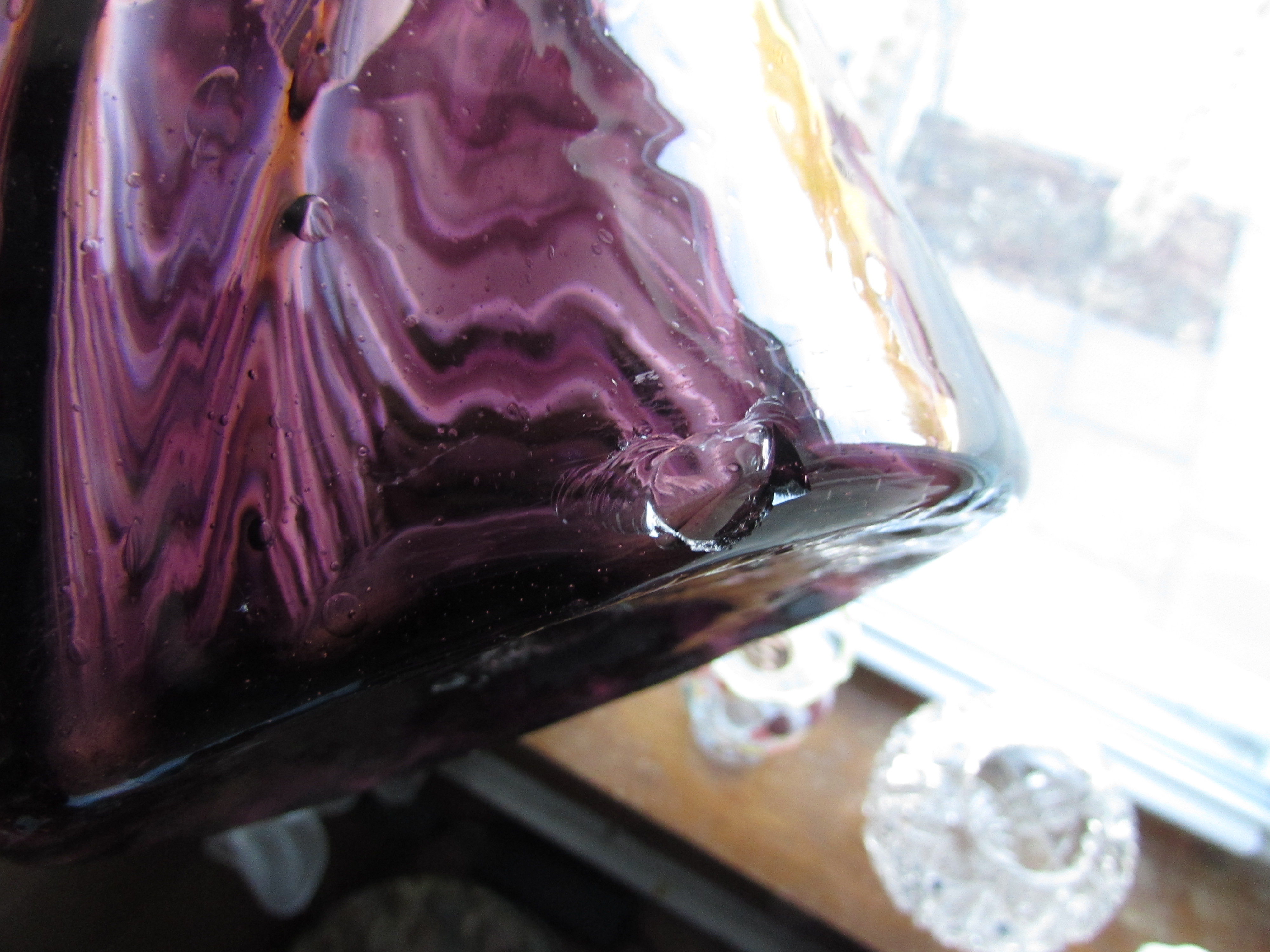 Purple Amethyst Swirl Blown Art Glass Ice Bucket