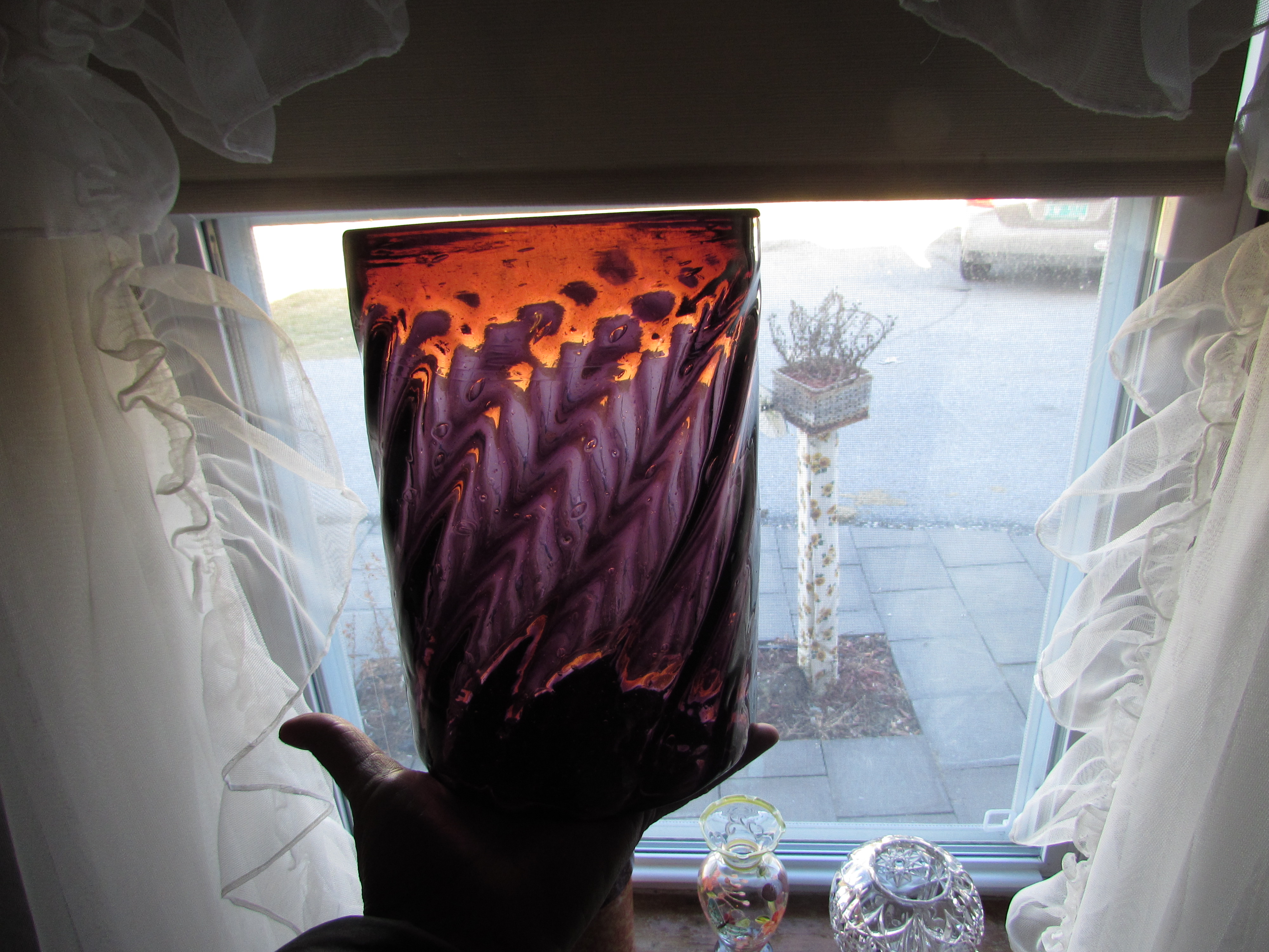 Purple Amethyst Swirl Blown Art Glass Ice Bucket