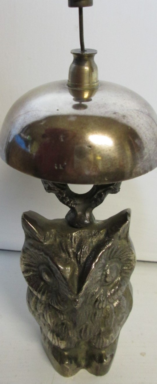 Brass Bell Hotel Motel Front Desk Owl Figure Base