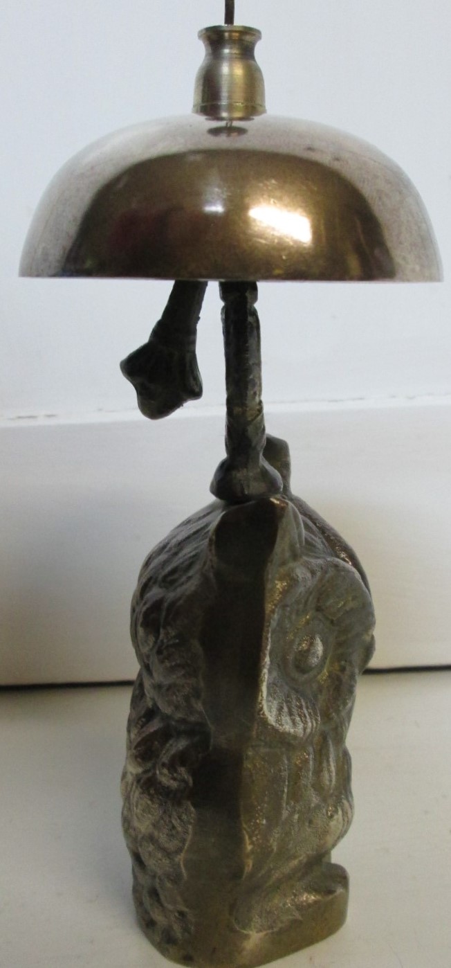 Brass Bell Hotel Motel Front Desk Owl Figure Base