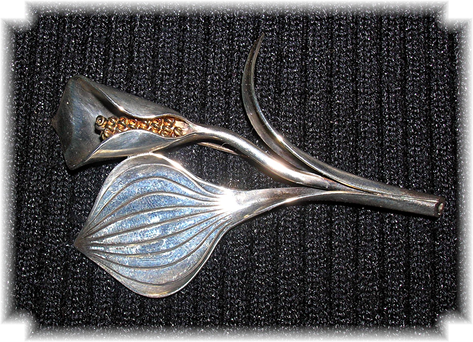 Sterling Silver Lily Brooch Signed Nougee Denmark