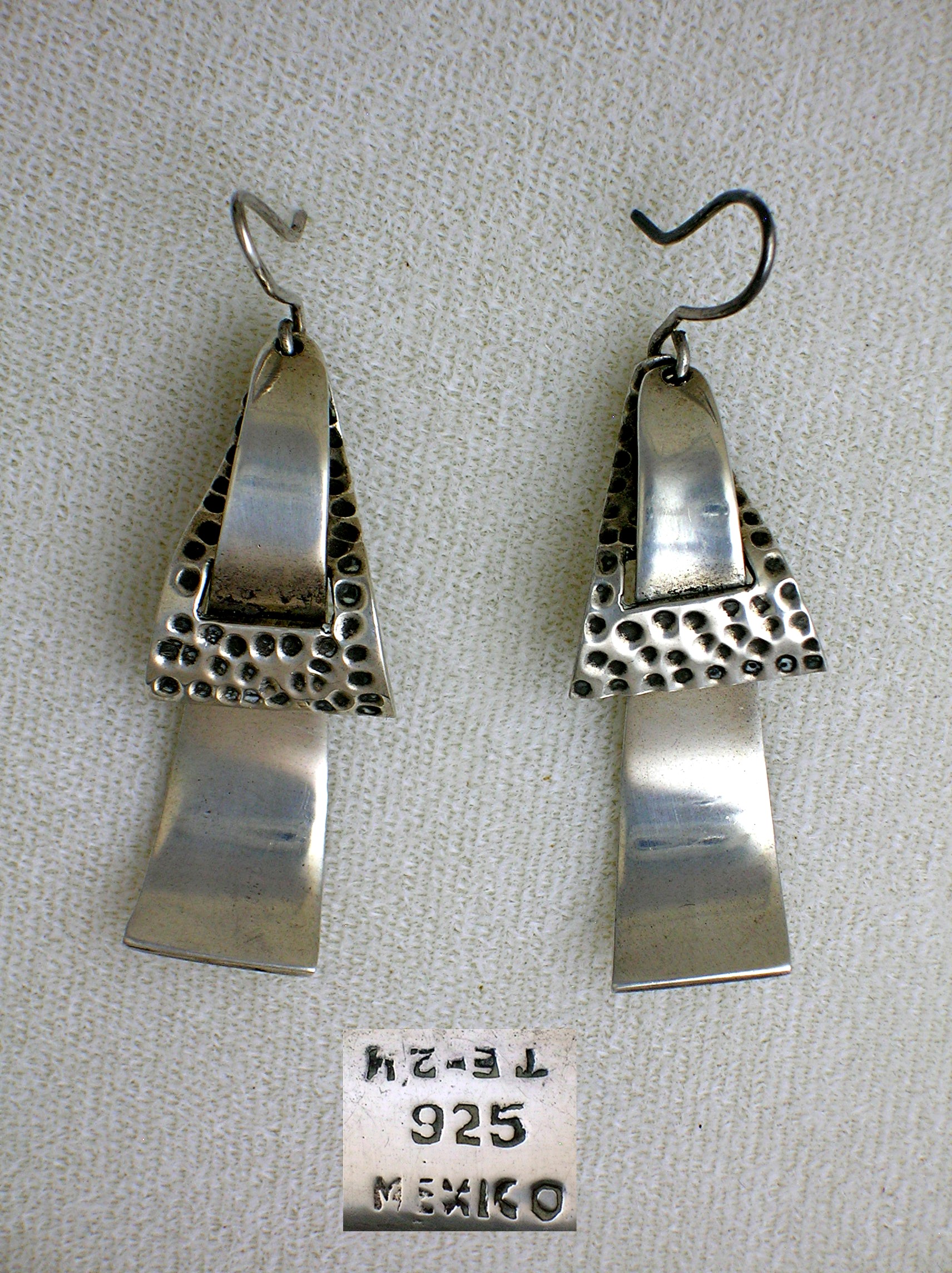 Signed Sterling Mexico TE-24 Dangly Pierced Earrings