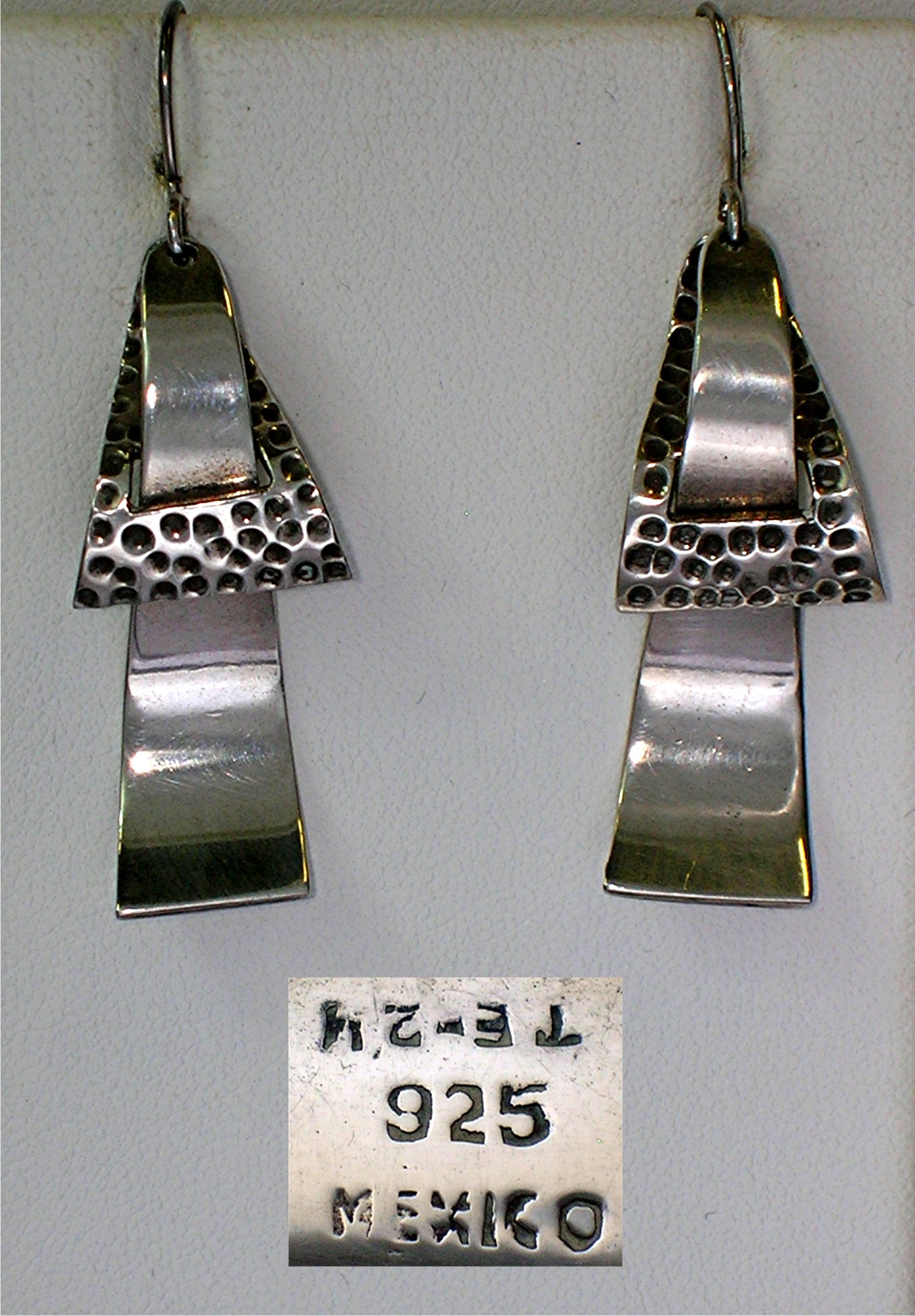 Signed Sterling Mexico TE-24 Dangly Pierced Earrings