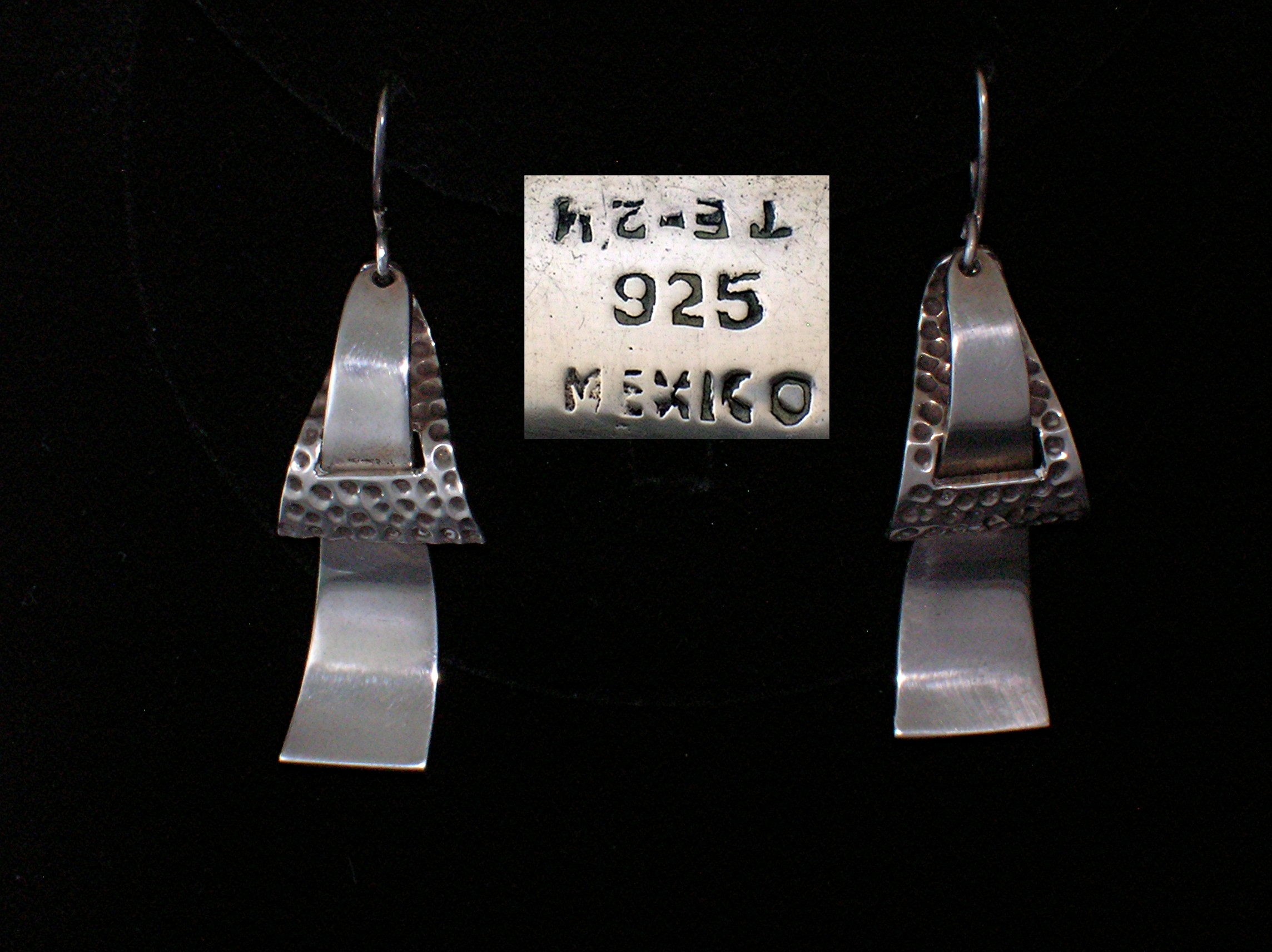 Signed Sterling Mexico TE-24 Dangly Pierced Earrings