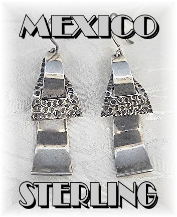 Signed Sterling Mexico TE-24 Dangly Pierced Earrings
