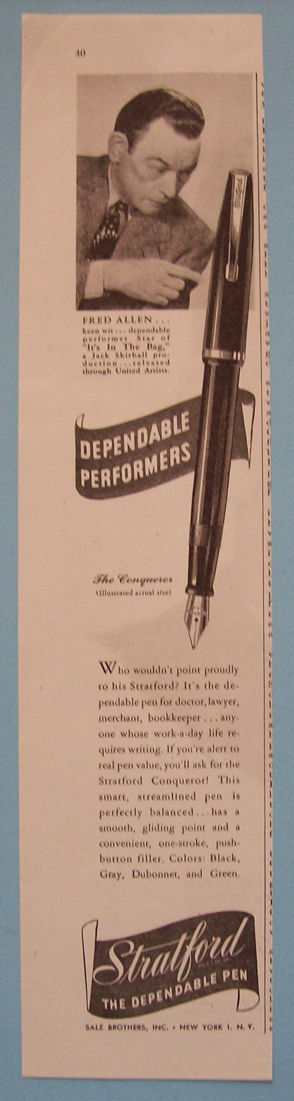 Vintage Ad: 1945 Stratford Pens w/ Fred Allen