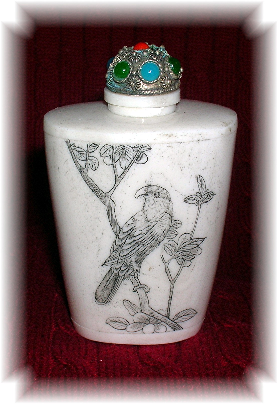 Bone/Ivory Snuff Bottle With Metal Spoon