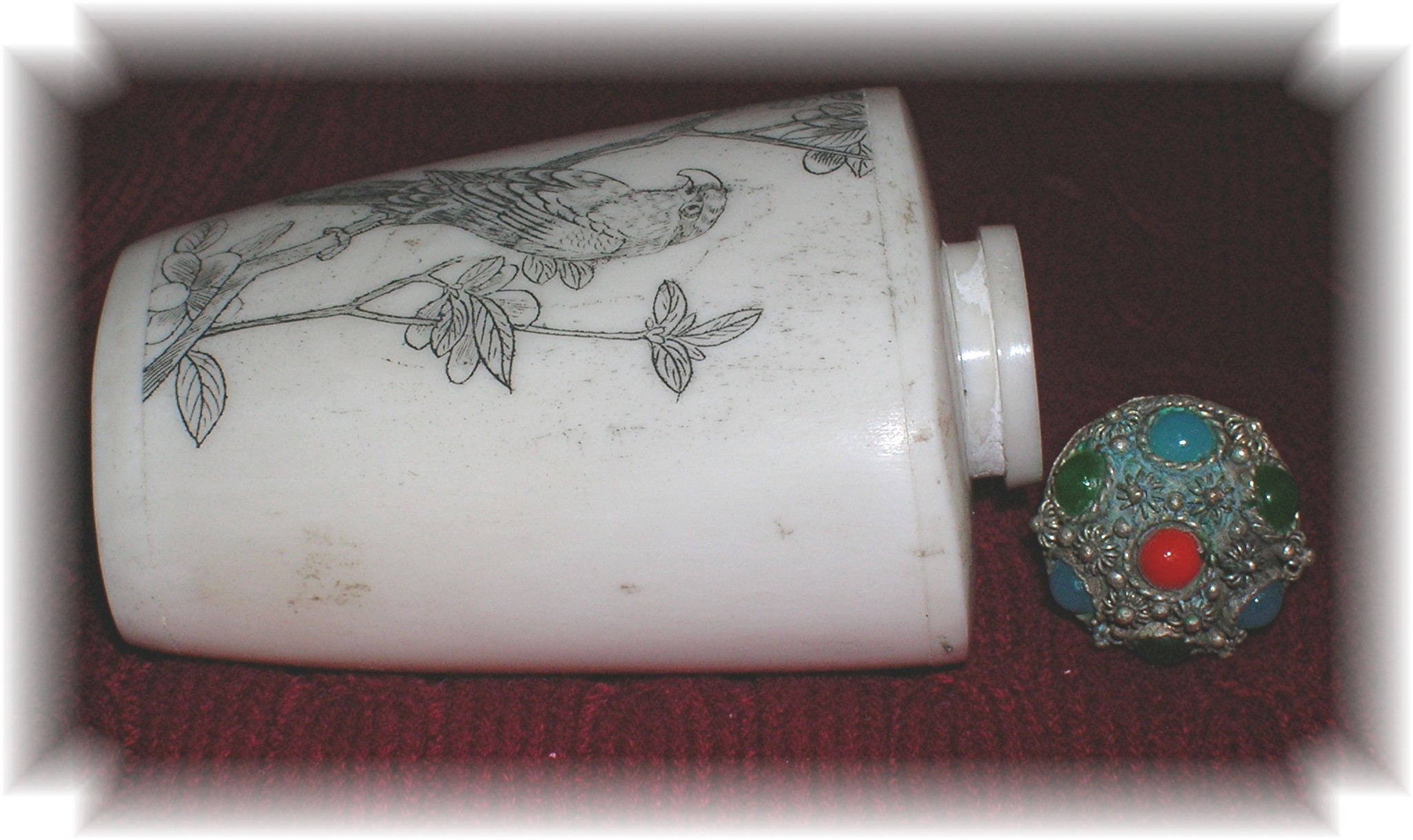 Bone/Ivory Snuff Bottle With Metal Spoon