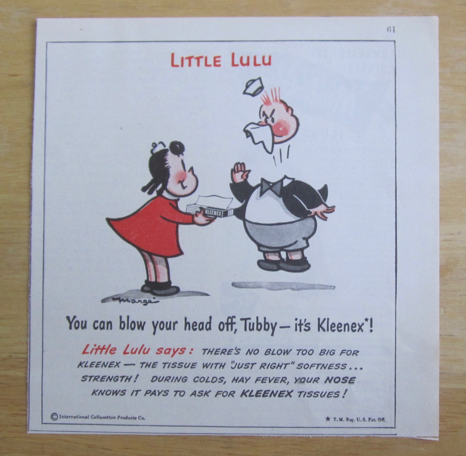 1949 Kleenex Tissue w/ Little Lulu & Tubby