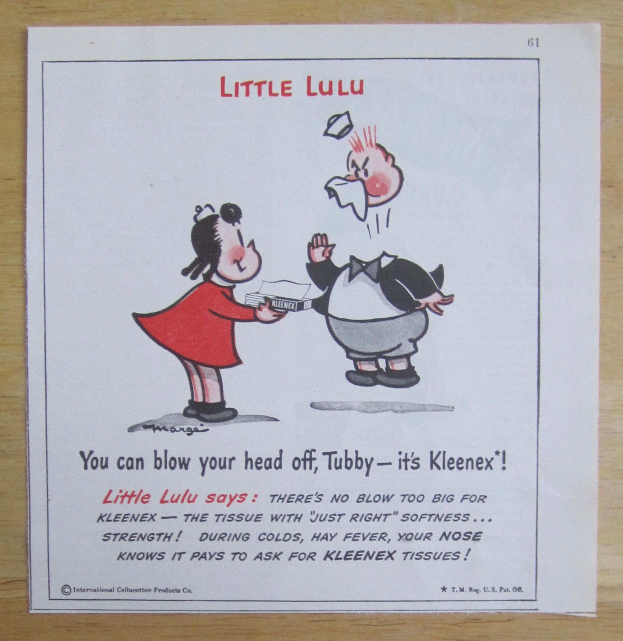 1949 Kleenex Tissue w/ Little Lulu & Tubby