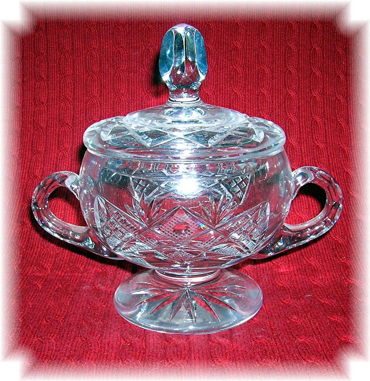 Cut Glass Sugar with Lid and Cream Pitcher