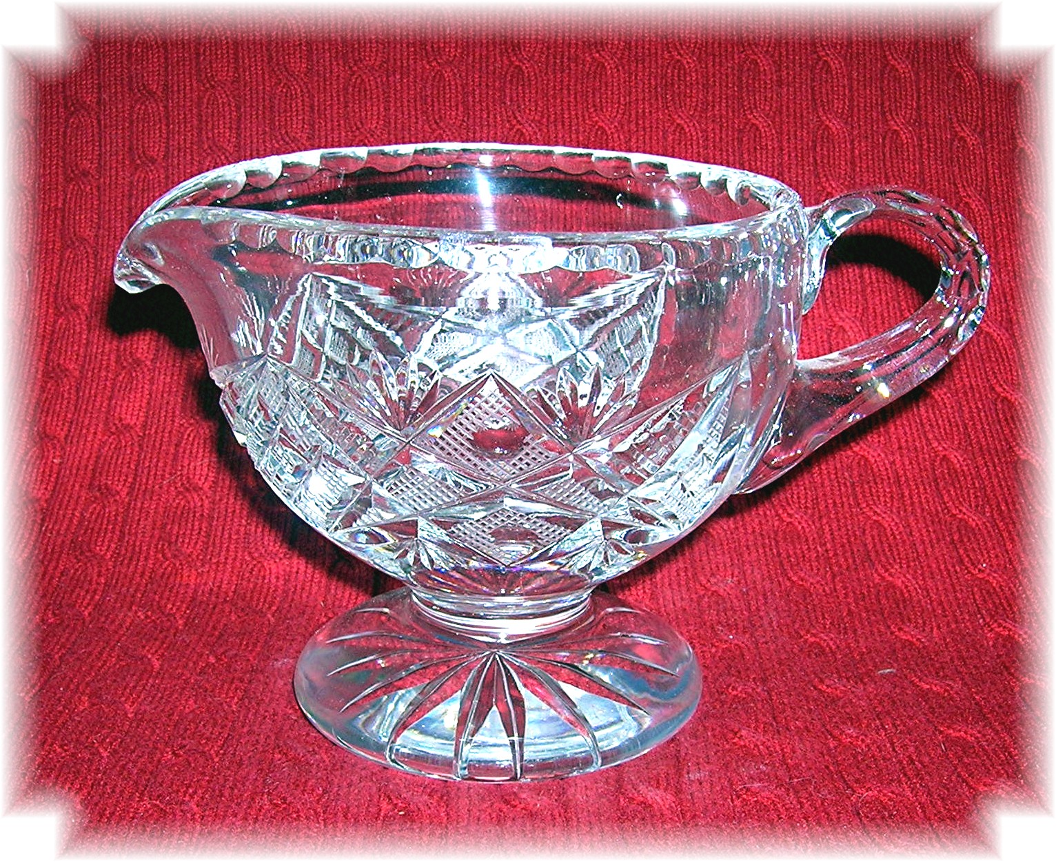 Cut Glass Sugar with Lid and Cream Pitcher