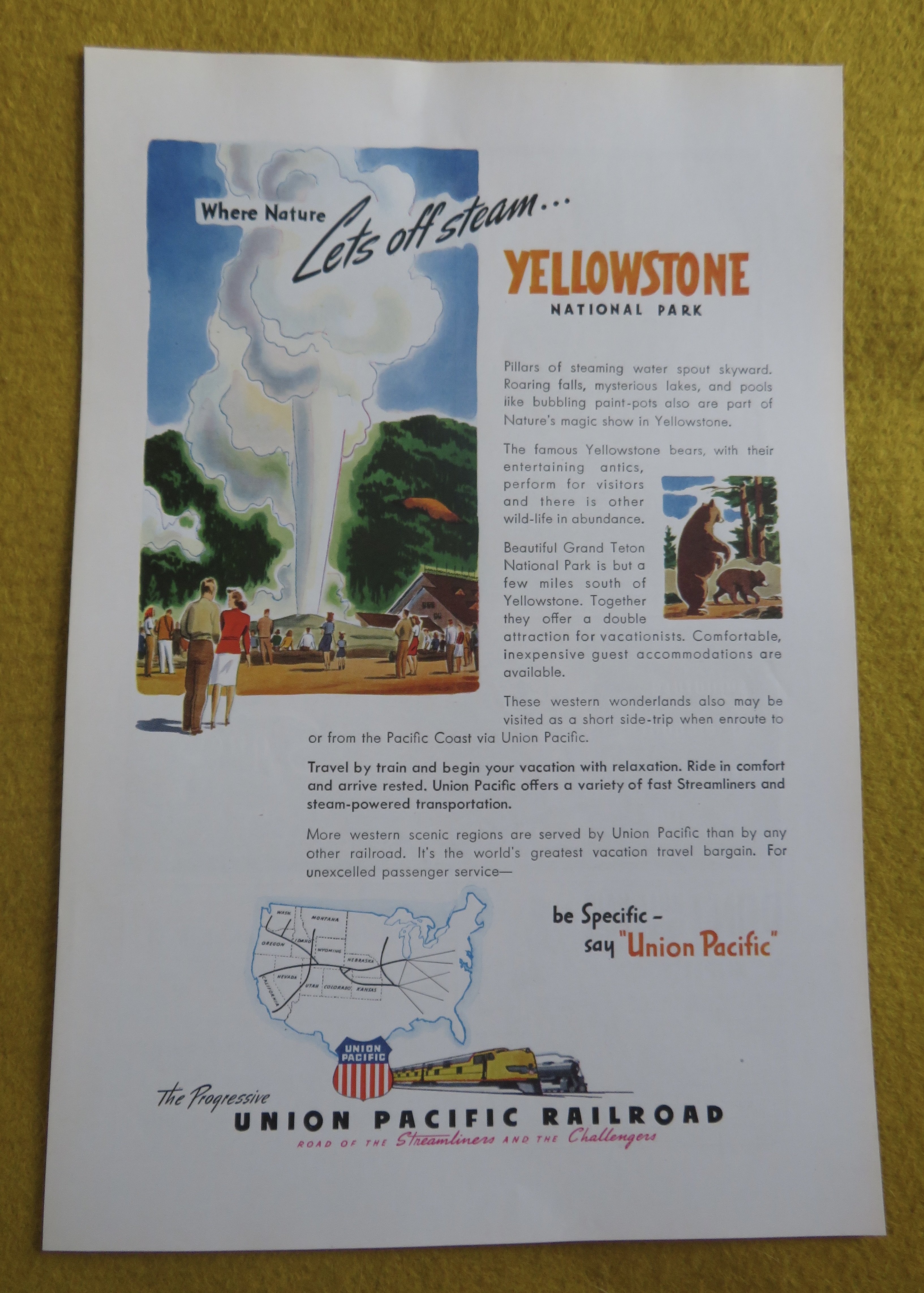 1946 Union Pacific Railroad with Yellowstone Park