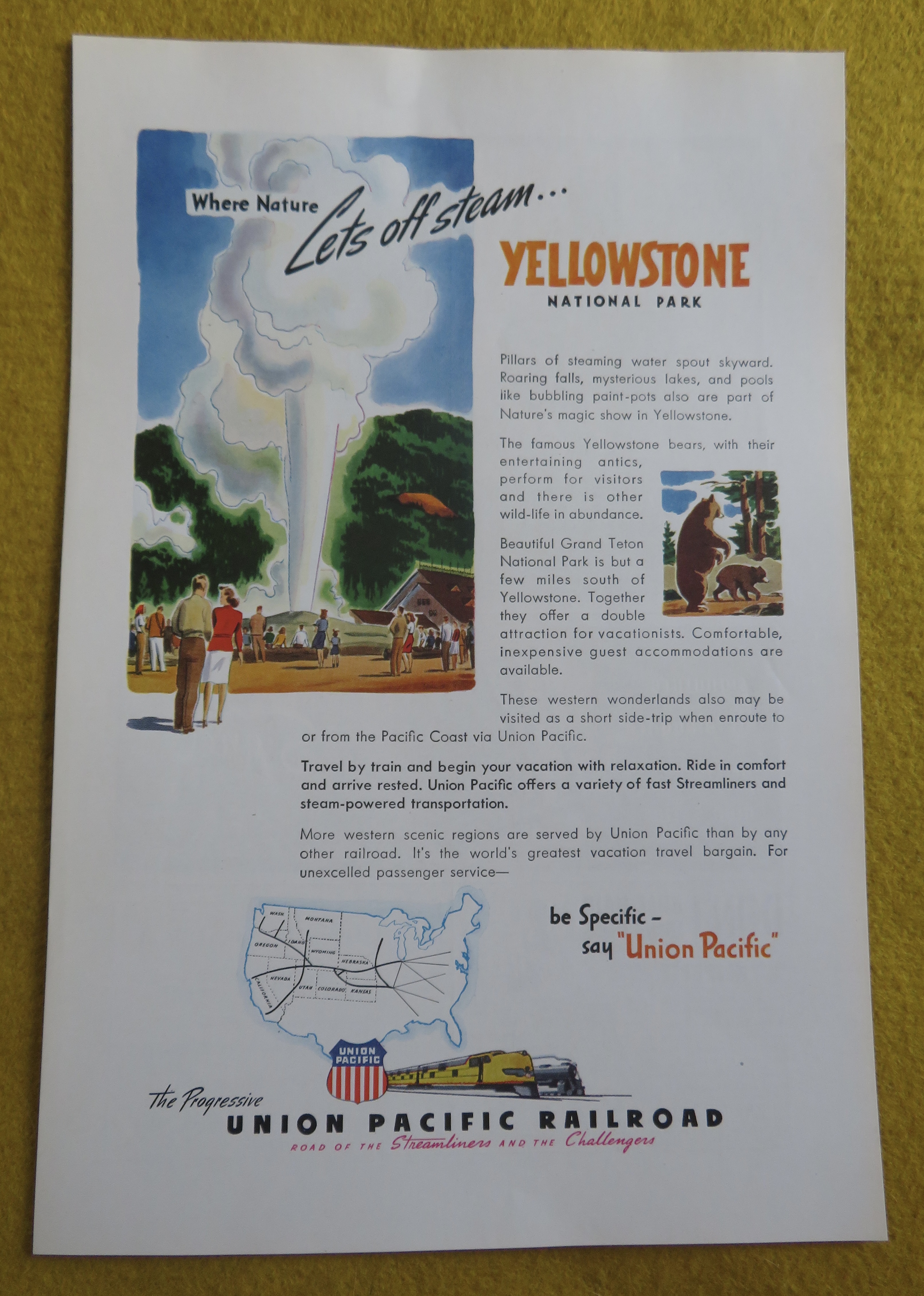1946 Union Pacific Railroad with Yellowstone Park