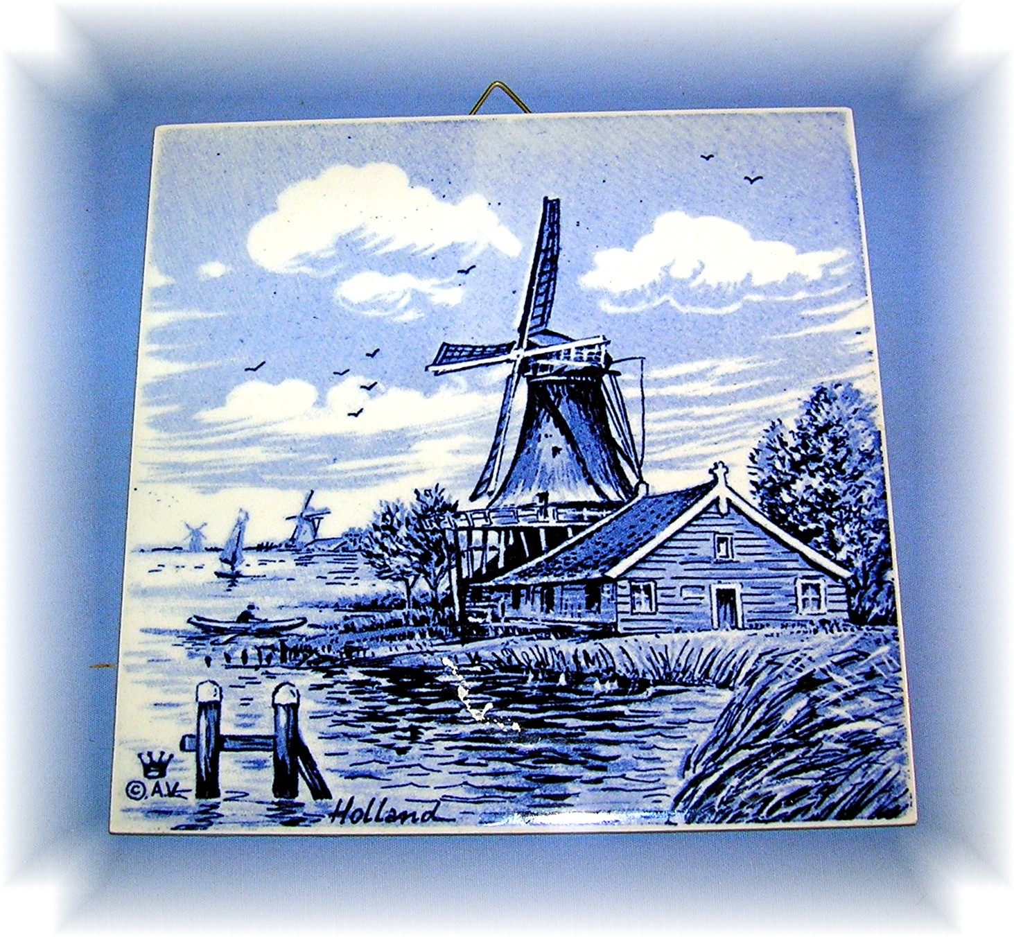 Blue Delft Wall Tile, 5 3/4 x 5 7/8 Handpainted