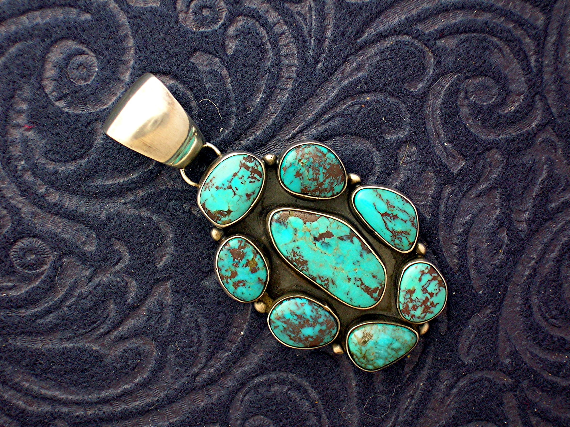 Pendant Sterling Silver Turquoise Signed M. Hildreth