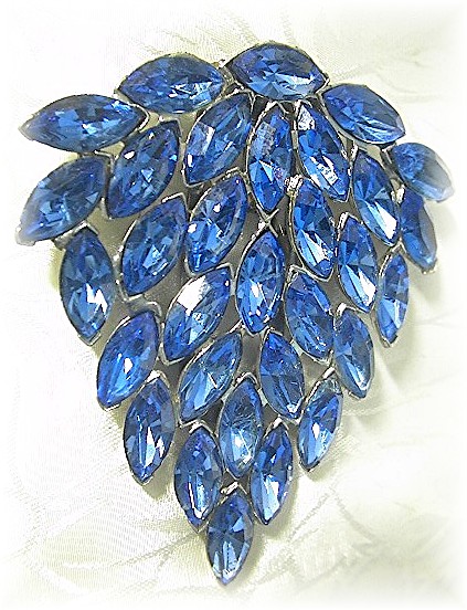 Dress Clip Sapphire Blue Marquise Glass