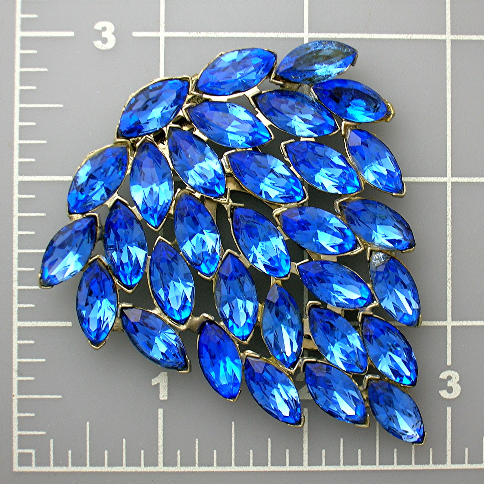 Dress Clip Sapphire  Blue Marquise Glass