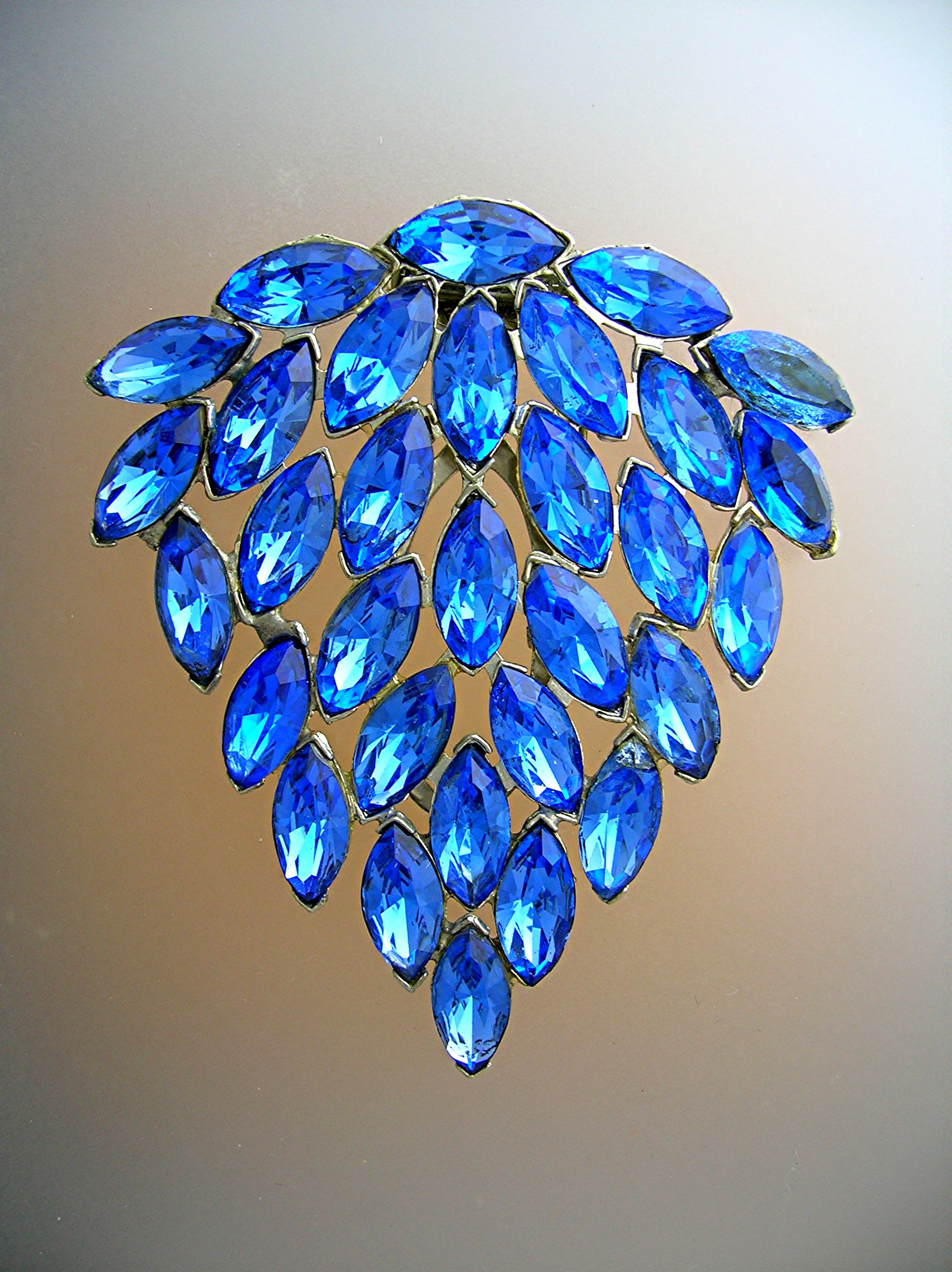 Dress Clip Sapphire  Blue Marquise Glass