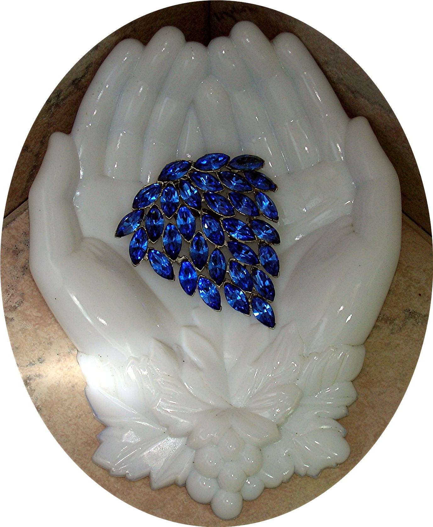 Dress Clip Sapphire  Blue Marquise Glass