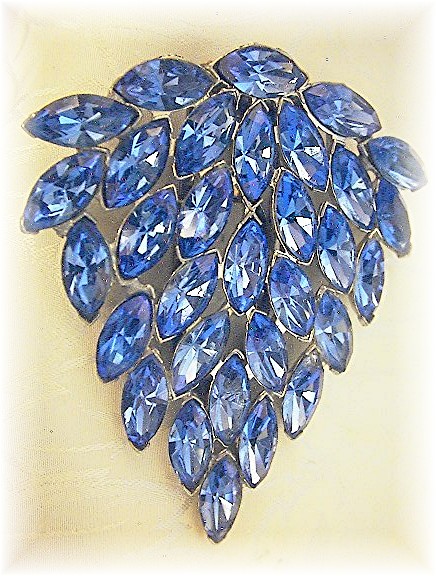Dress Clip Sapphire  Blue Marquise Glass