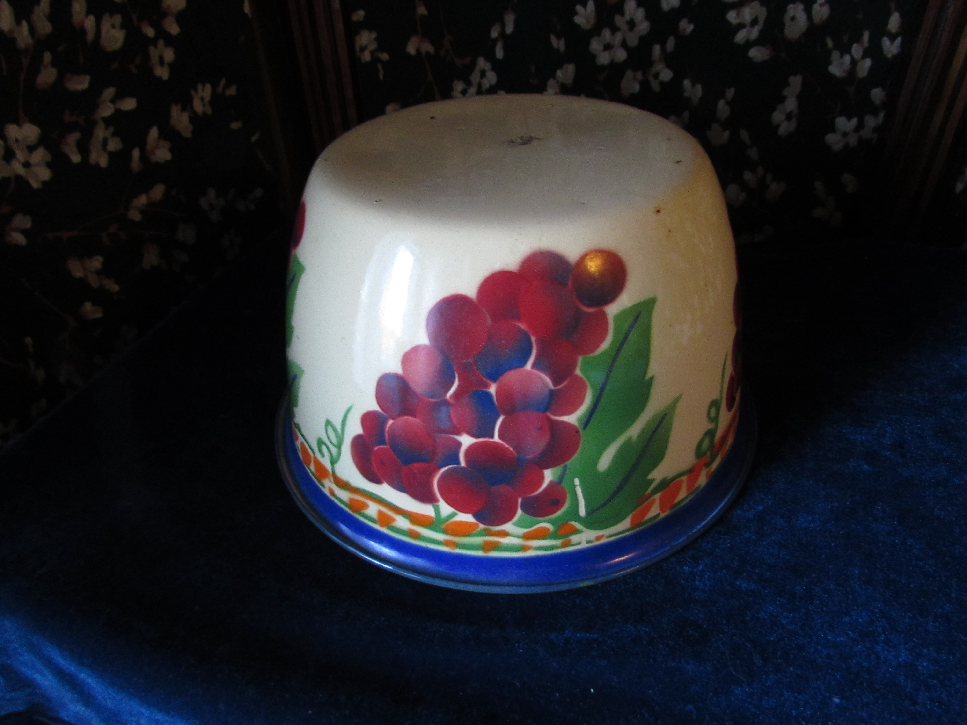 Yellow Enamelware Mixing Bowl grape painted motif