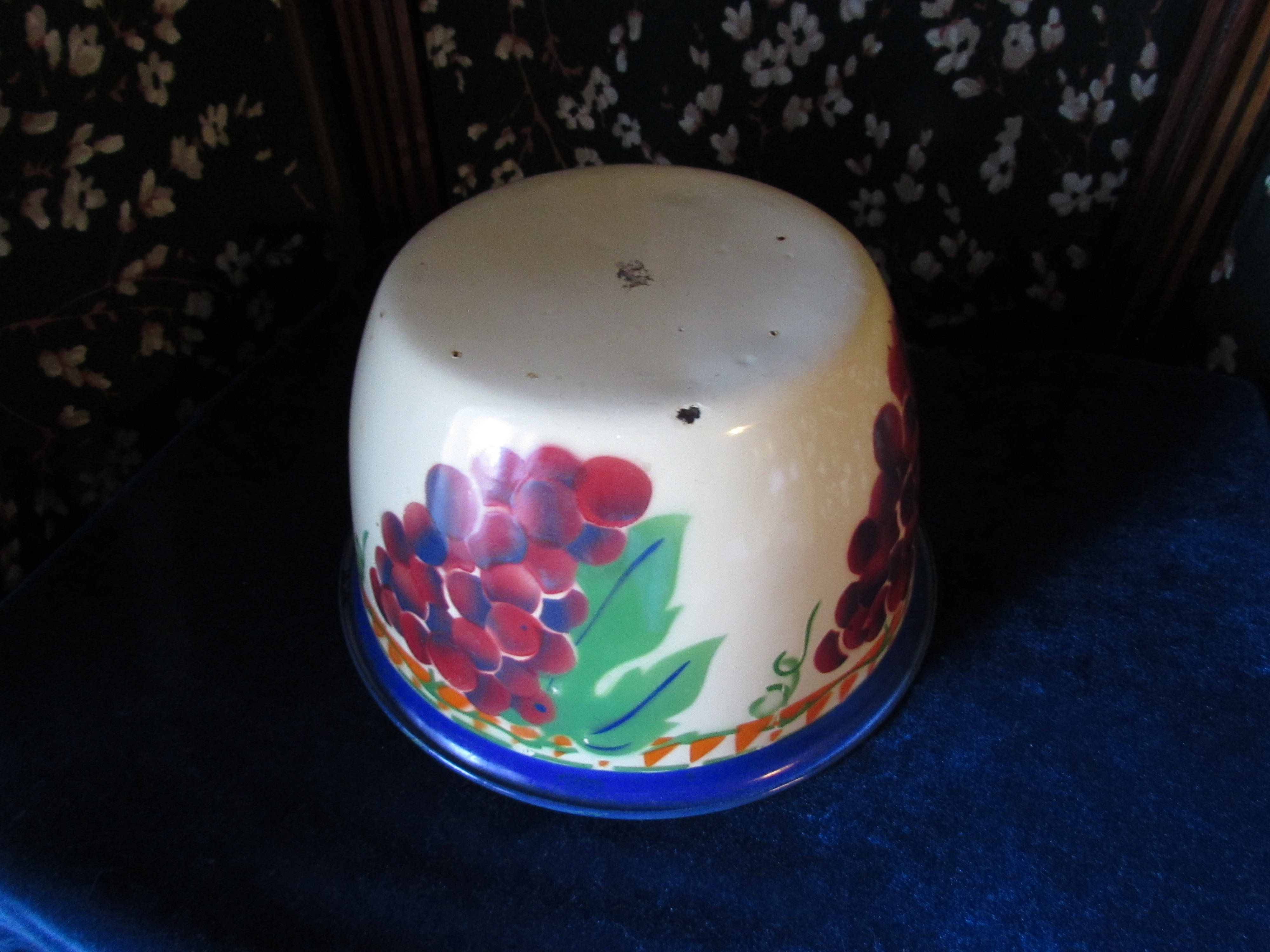 Yellow Enamelware Mixing Bowl grape painted motif