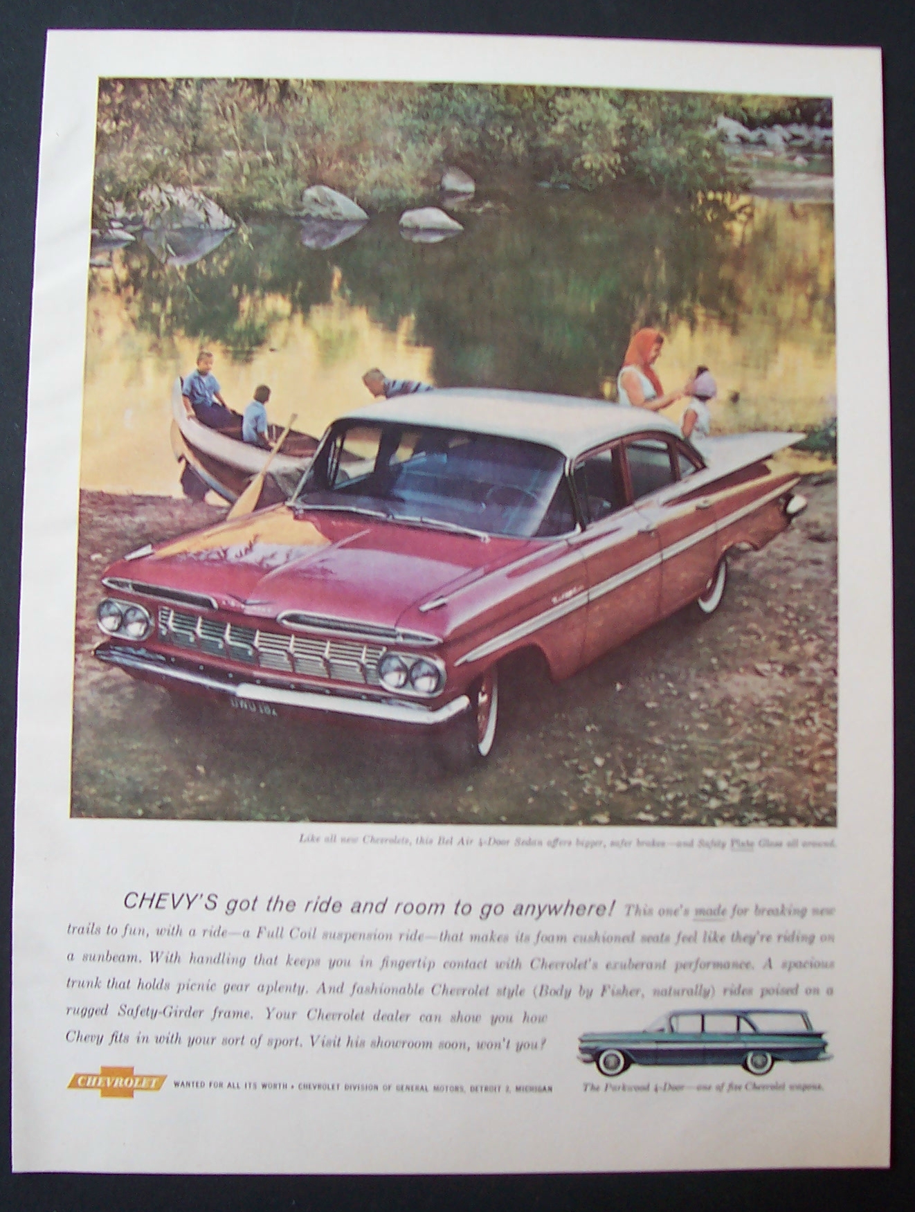 1959 Chevrolet Bel Air with Family on Rowboat