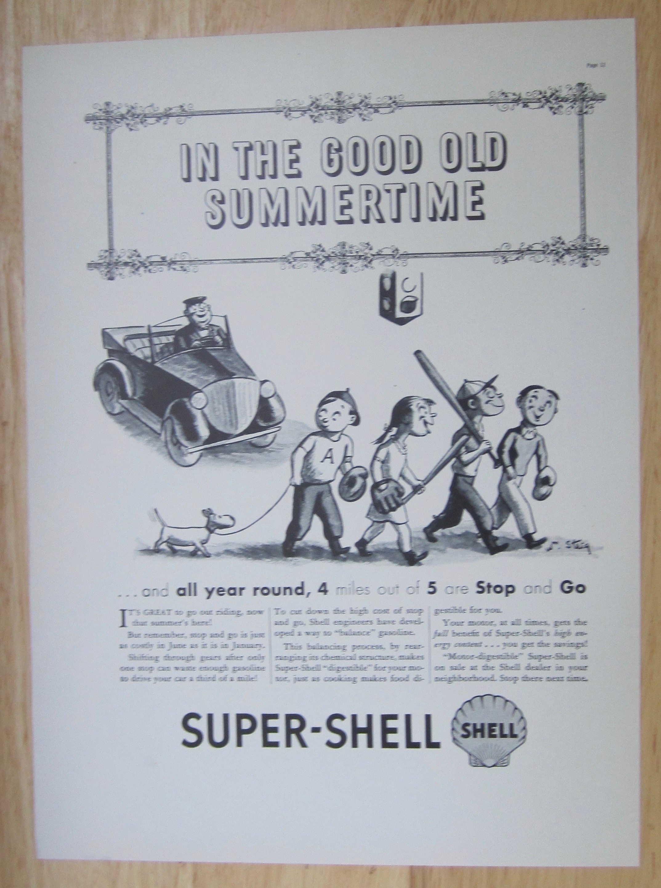 1937 Super Shell Gas with Children Walking