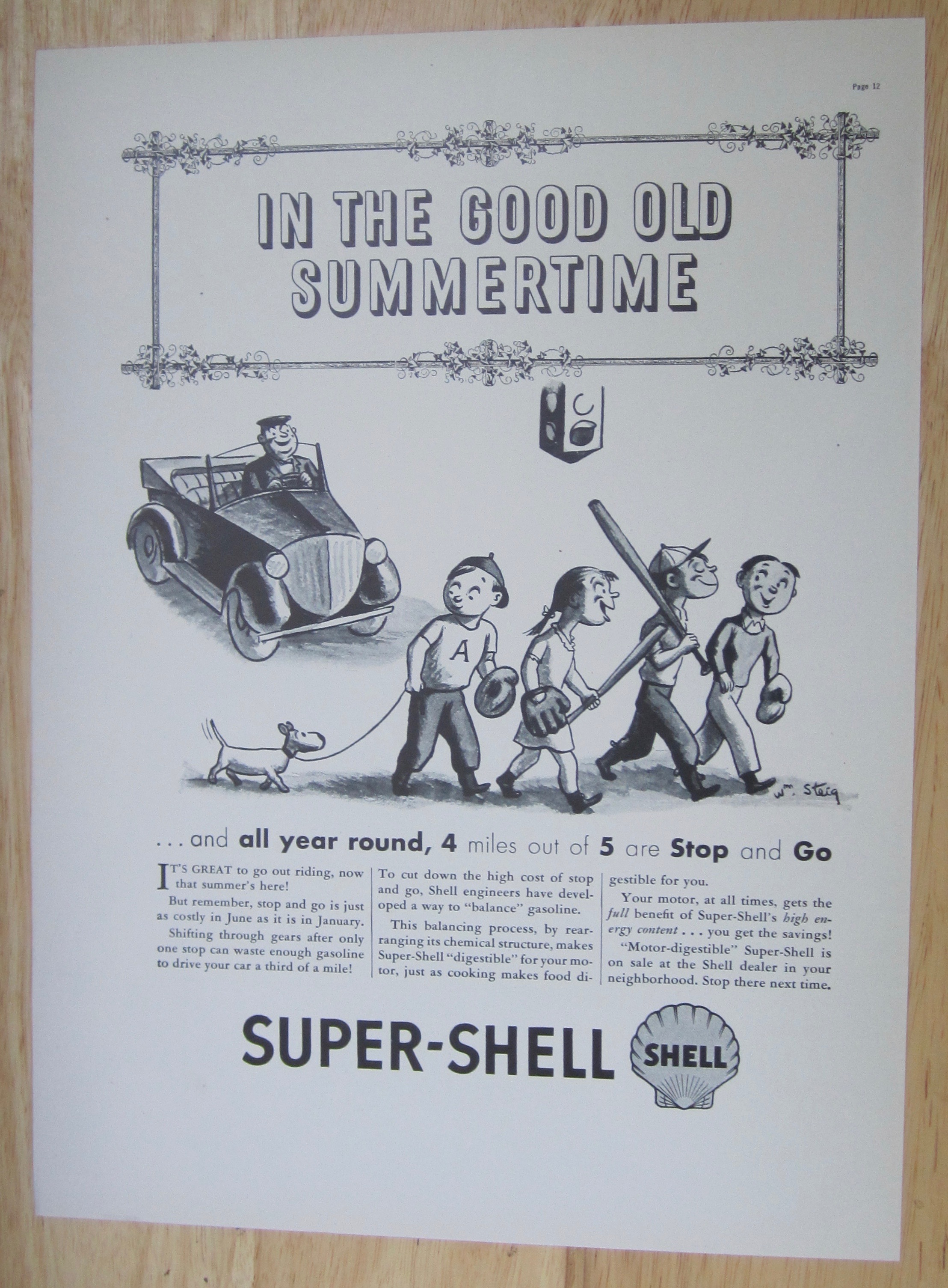 1937 Super Shell Gas with Children Walking
