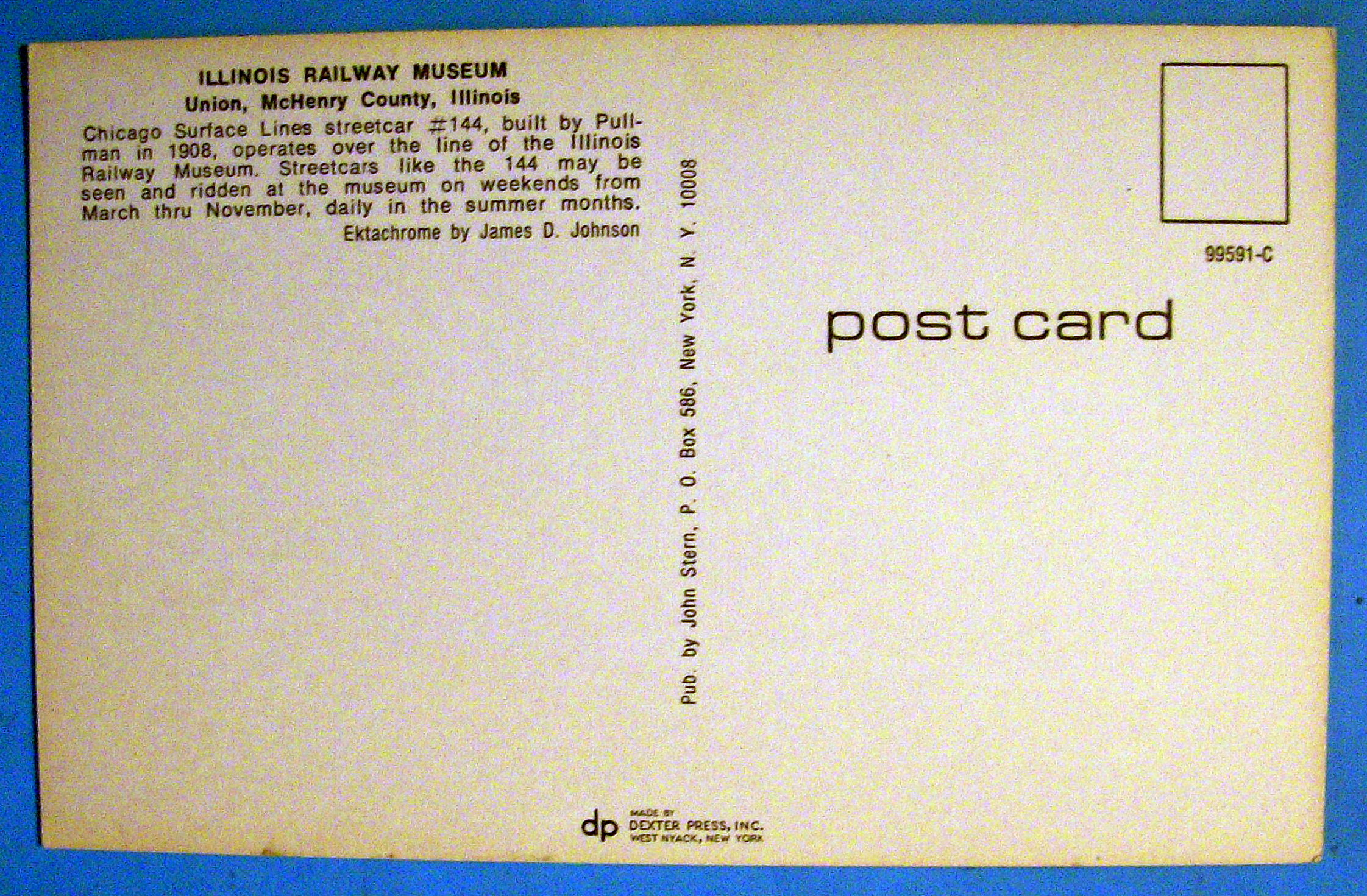 Chicago Surface Lines Streetcar #144 Postcard