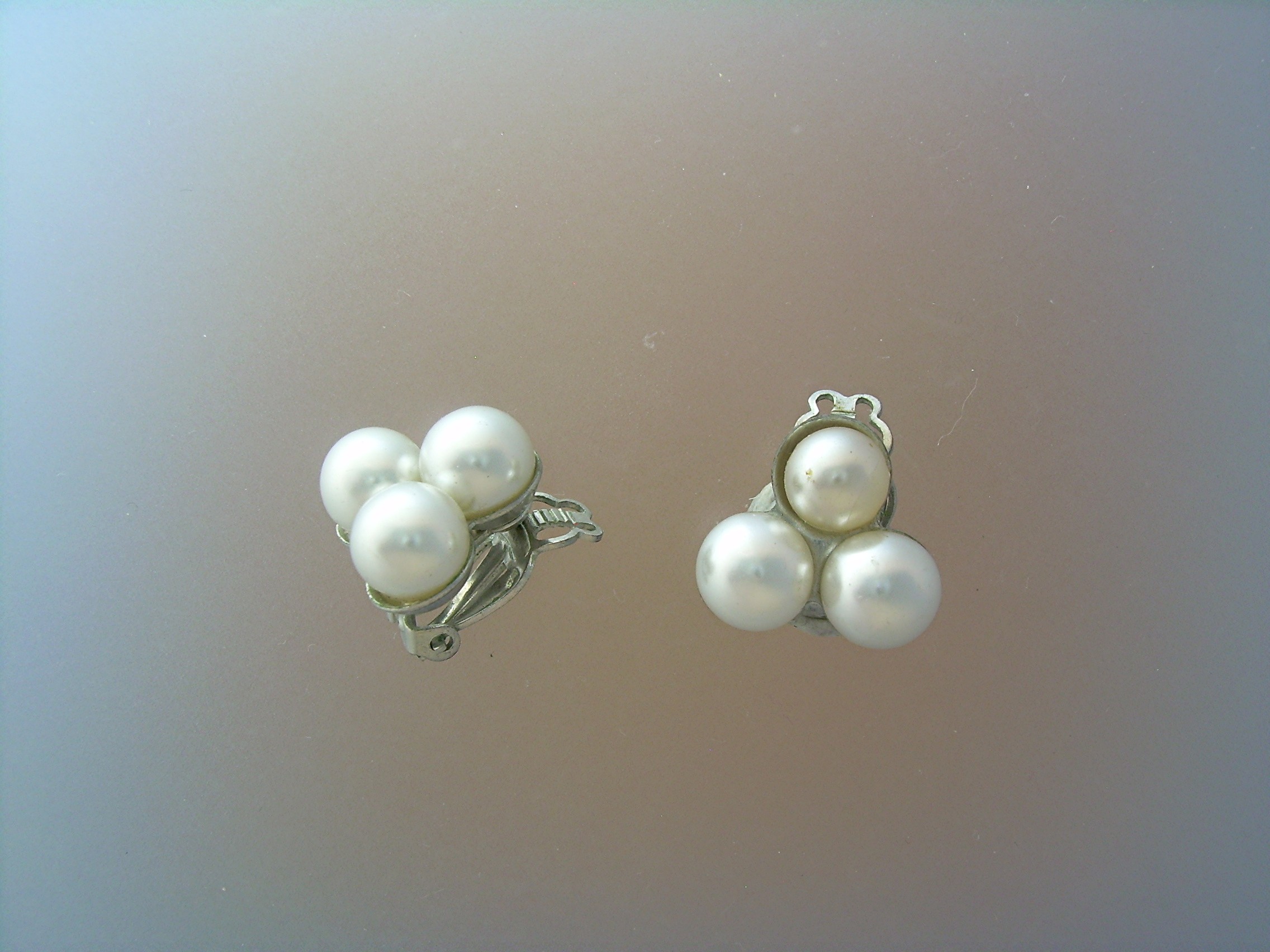 Silver and Pearl Clip Earrings JAPAN