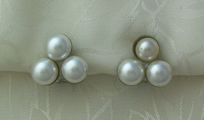 Silver and Pearl Clip Earrings JAPAN
