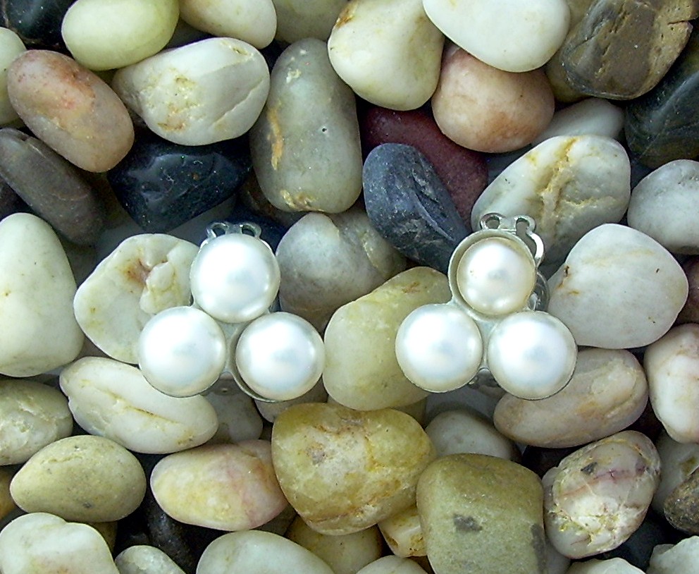 Silver and Pearl Clip Earrings JAPAN