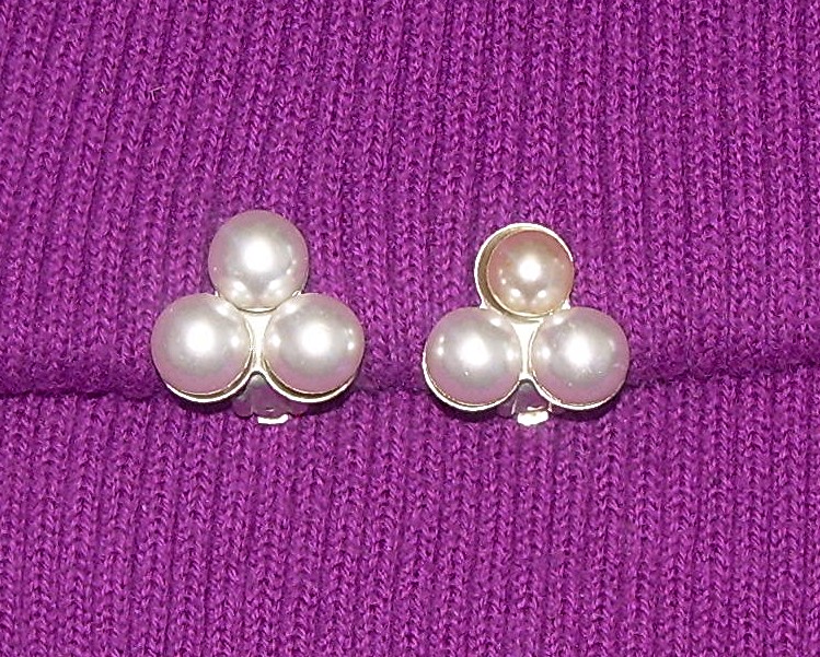 Silver and Pearl Clip Earrings JAPAN